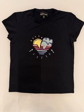 Emporio Armani Black Tee with Colorful Heart Graphic